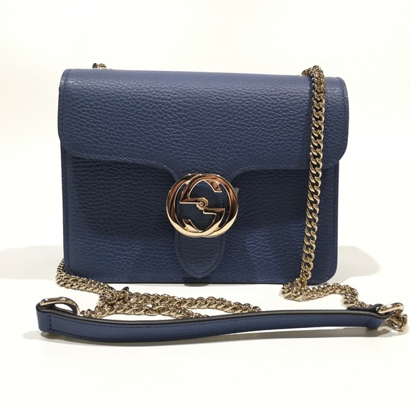 GUCCI INTERLOCKING G LEATHER CROSSBODY / SHOULDER BAG -BLUE -NWT - Picture 1 of 10